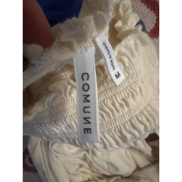 Women M Comune Jules Smocked Neck Ivory Oatmeal Sleeveless Shift Dress - Picture 7 of 7